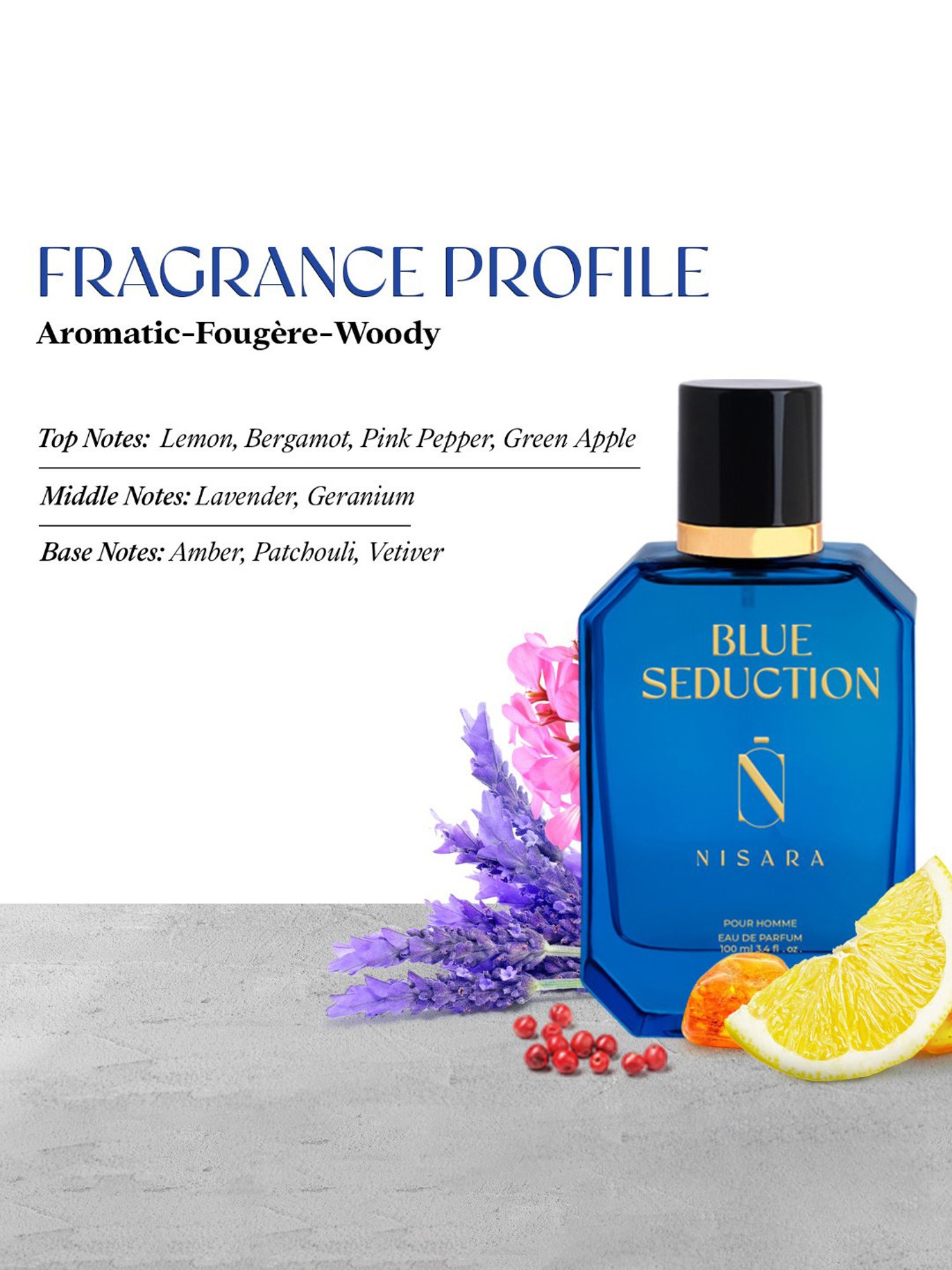 NISARA Blue Seduction Eau de Parfum for Men - 100 ml