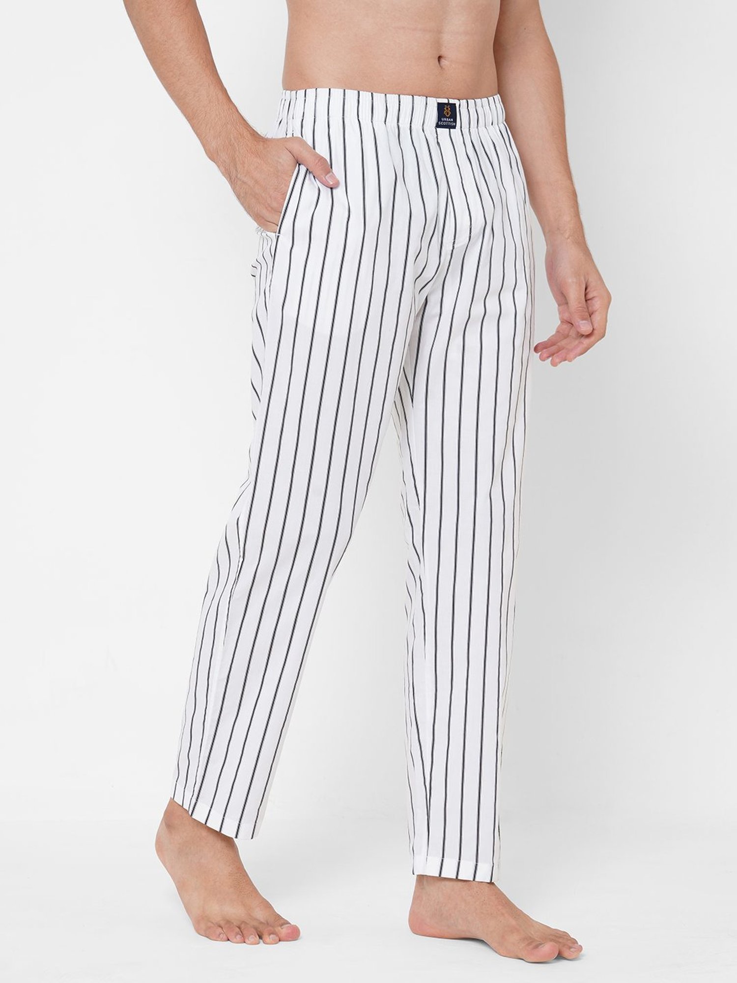 Urban Scottish White Regular Fit Striped Nightwear Pyjamas
