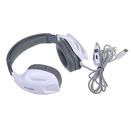 Sades Gaming Headset 3.5mm Wired Stereo Headphone Headband LED Light Over-Ear Noise Cancelling Headphones with Microphone Volume Control for PC Computer (white)
