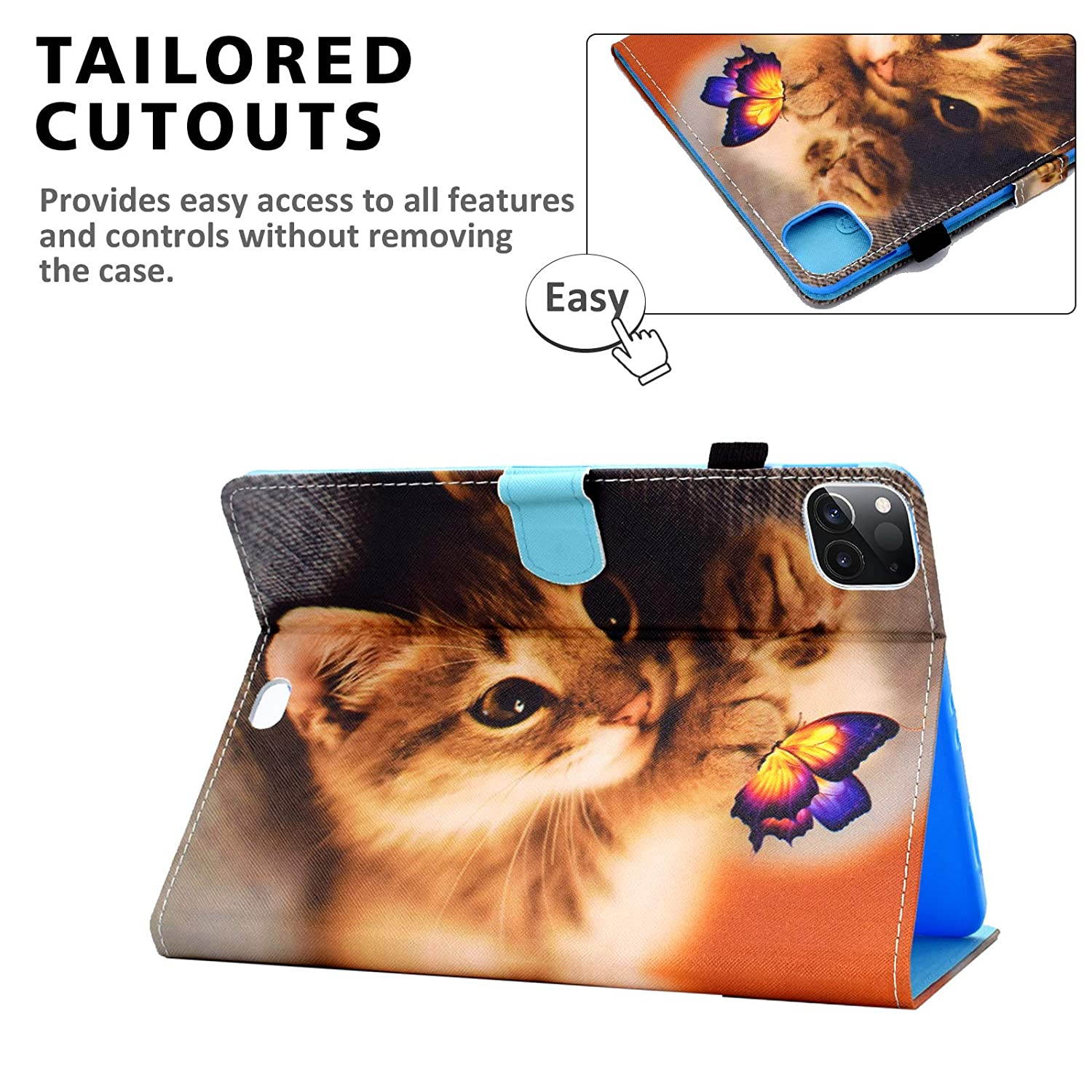 Case for iPad Pro 11 inch 2nd/1st Gen 2020/2018 Case, Dteck Multiple Angles Stand Smart Protective Wallet Case with Auto Sleep/Wake Feature for Apple iPad Pro 11 2020 & 2018 Release,Cute Cat