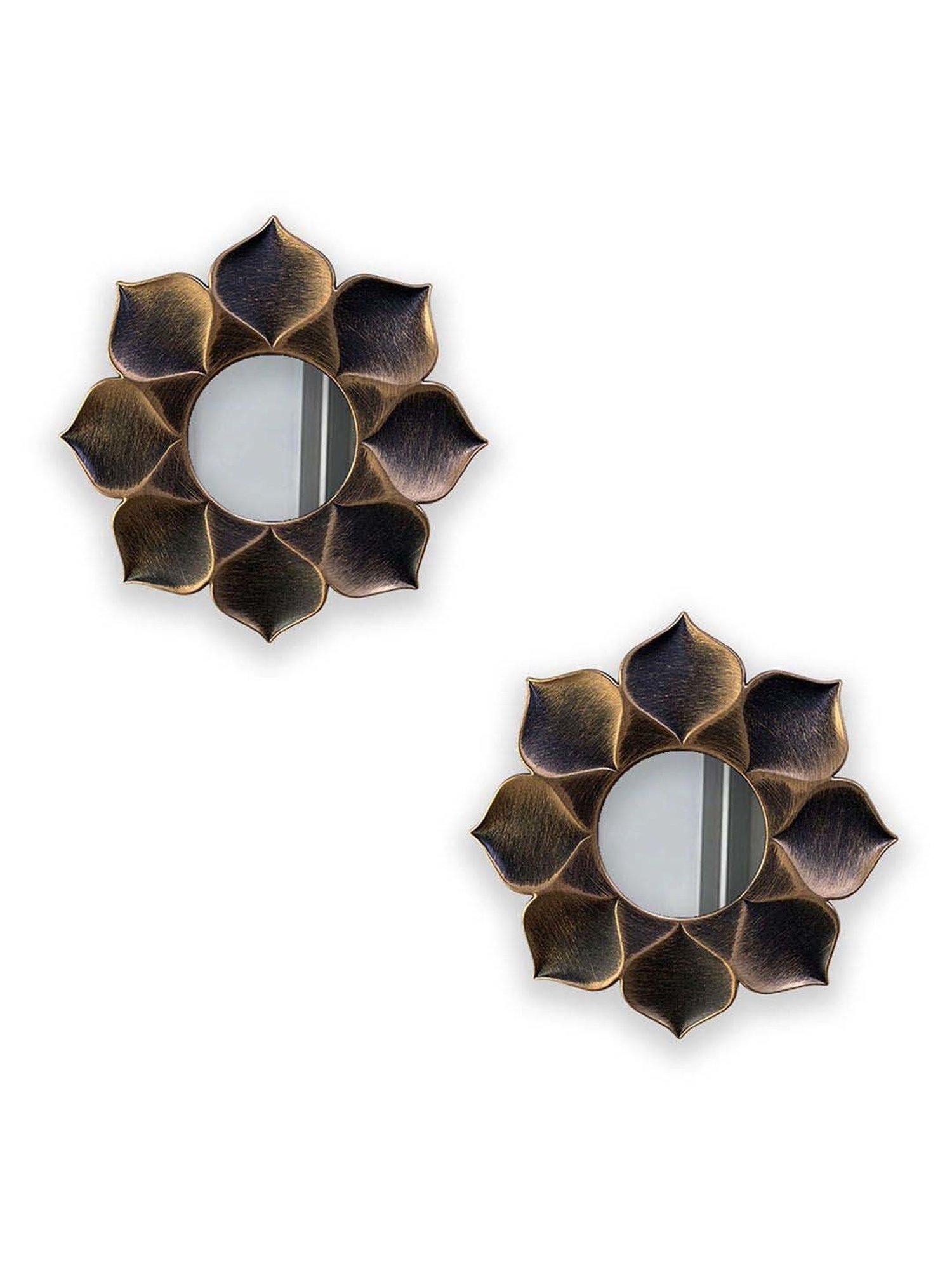 Art Street Brown Plastic Lotus Petal Decorative Wall Mirror - Set of 2