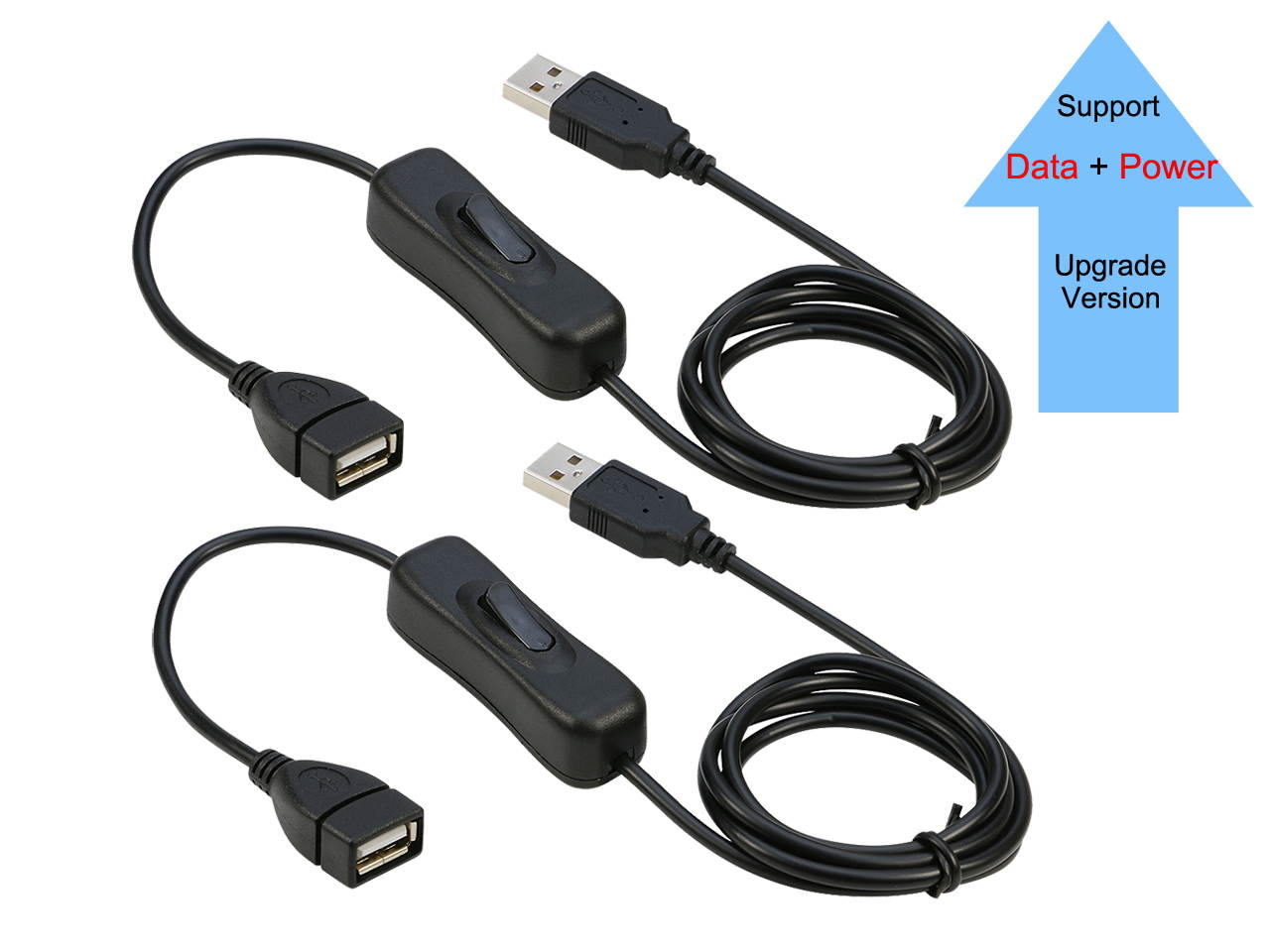 RIITOP USB Switch On Off Data and Power Extension Cable Adapter 3ft For iOS System, Raspberry Pi (2Pack)