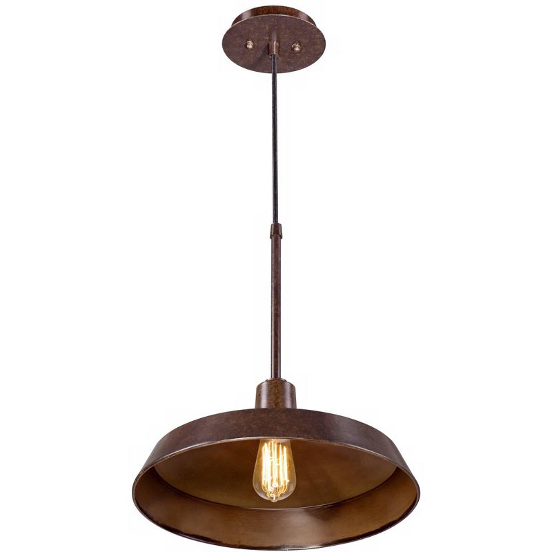 Franklin Iron Works Warm Bronze Pendant Light 15" Wide Farmhouse Industrial Inverted Flat Bowl Shade Fixture for Kitchen Island