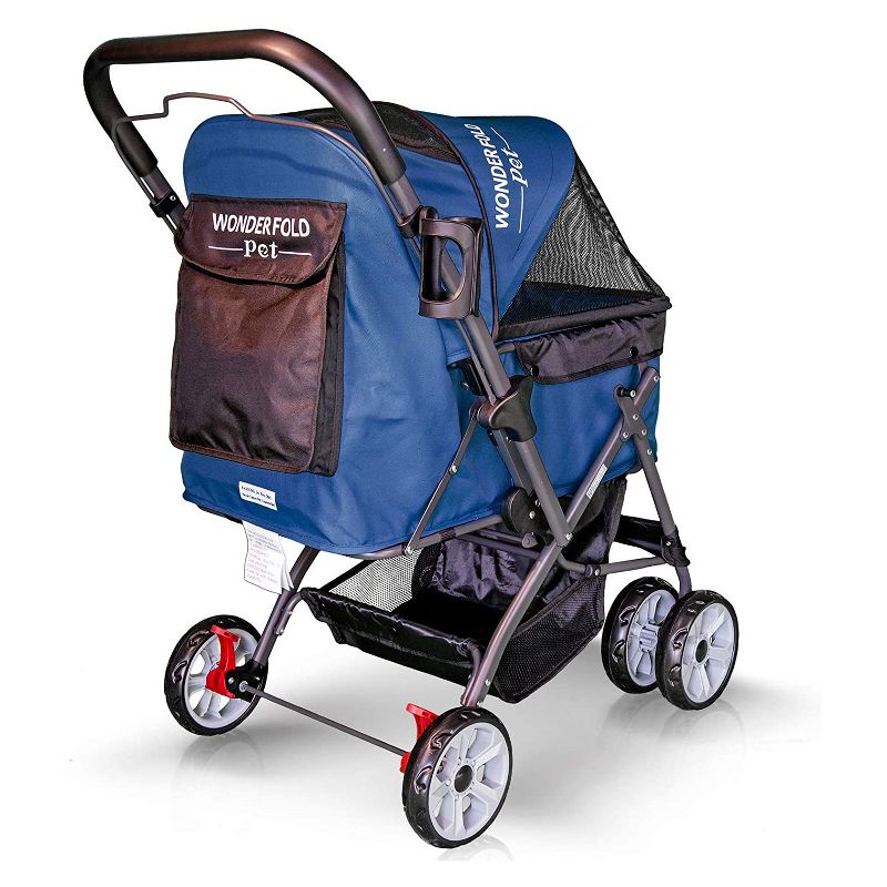 WONDERFOLD P1 Midnight Blue Folding Push Pet Stroller Wagon for Dogs and Cats, Storage Baskets with Zipperless Entry, Midnight Blue