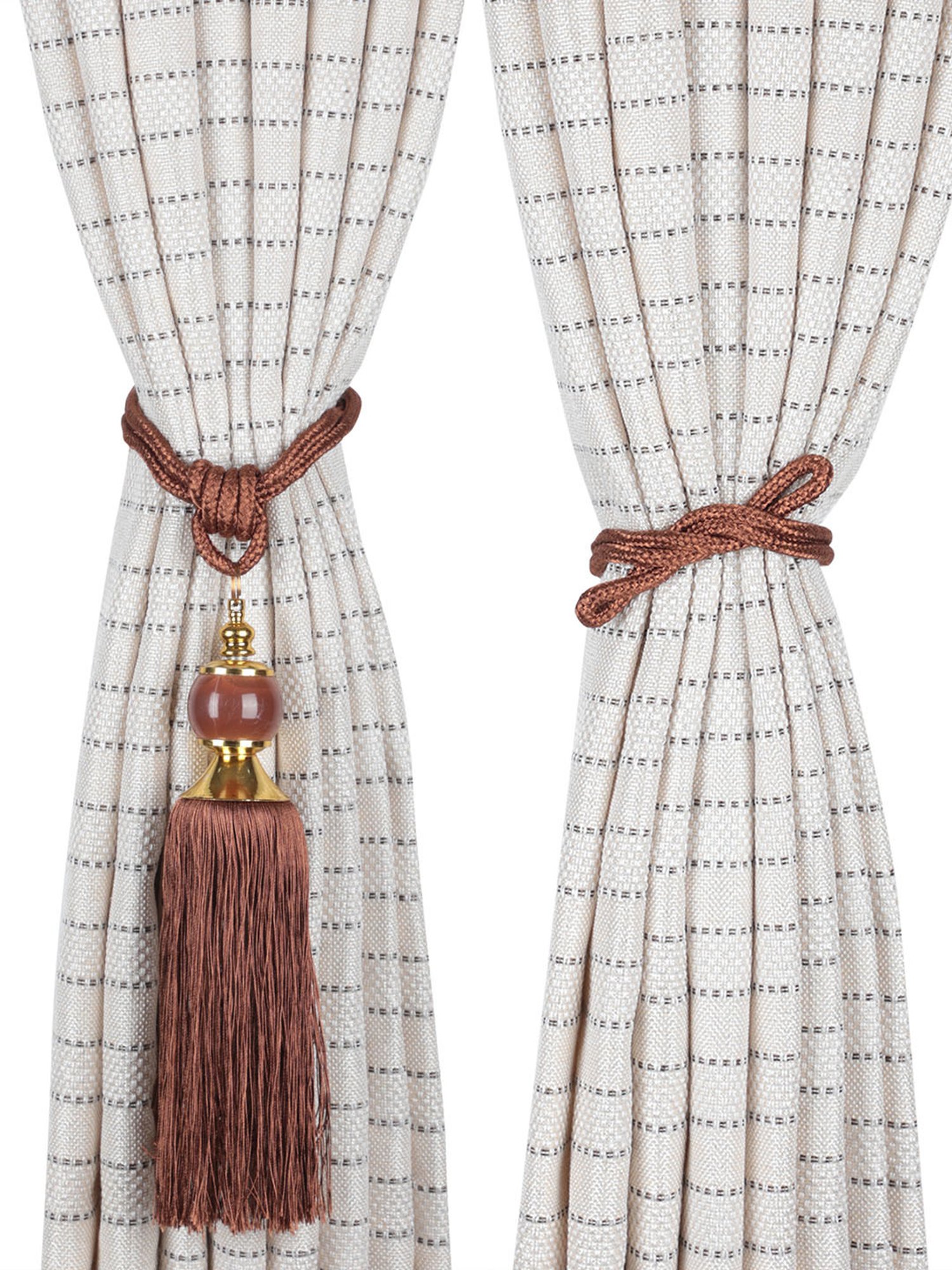 MODERN HOMES White Cotton Hand-Knotted Curtain Ropes - Set of 2