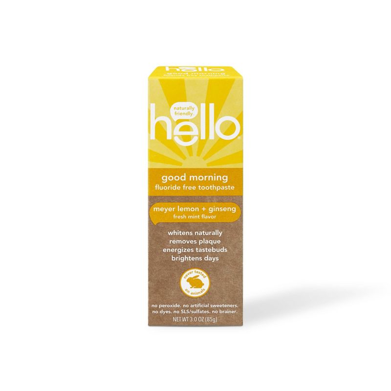 hello Good Morning Fluoride Free Toothpaste - Natural Meyer Lemon + Fresh Mint Vegan & SLS Free - 3oz