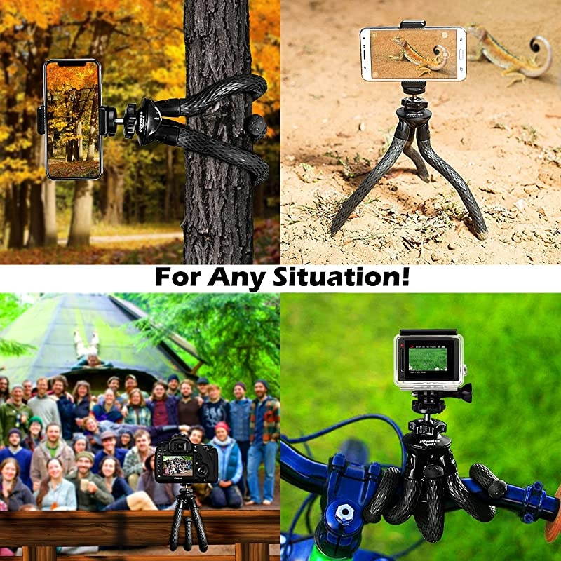 Flexible Camera Tripod,  12 Inch Mini Tripod Stand GoPro/Action Cam/DSLR Canon Nikon Sony, Smartphone Tripod Stand with Cell Phone Holder, Compatible with iPhone/Android - Waterproof
