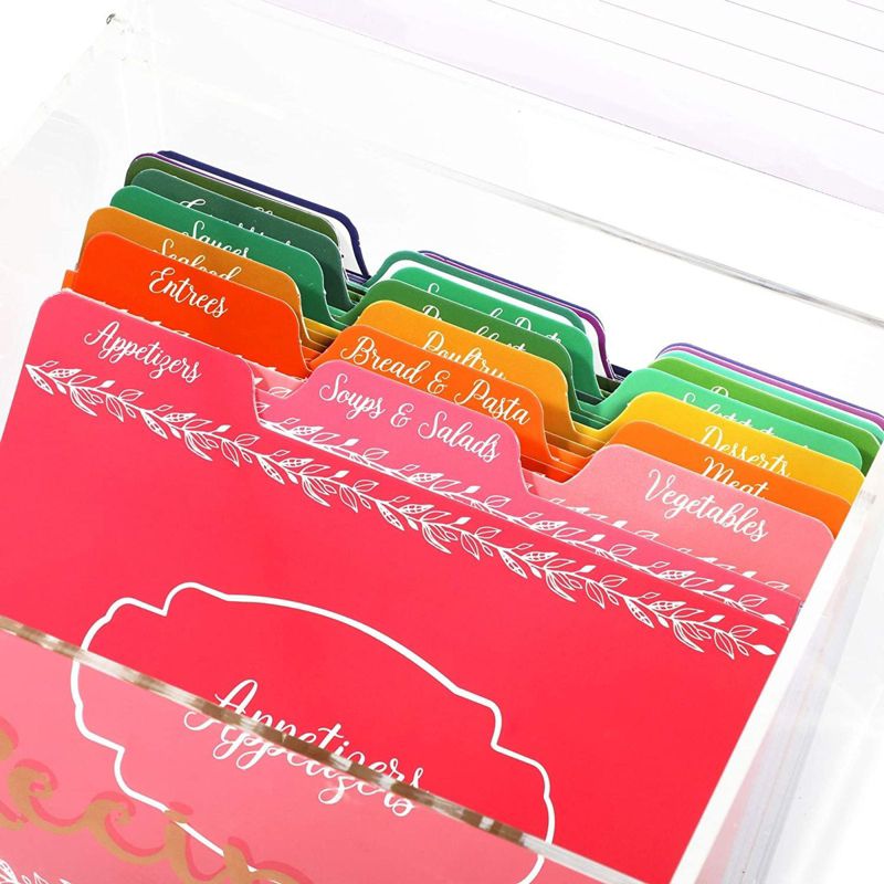 Juvale Acrylic Recipe Box with 60 Cards and 24 Dividers (85 Pieces) 6.5 x 5.5 x 4.8 in