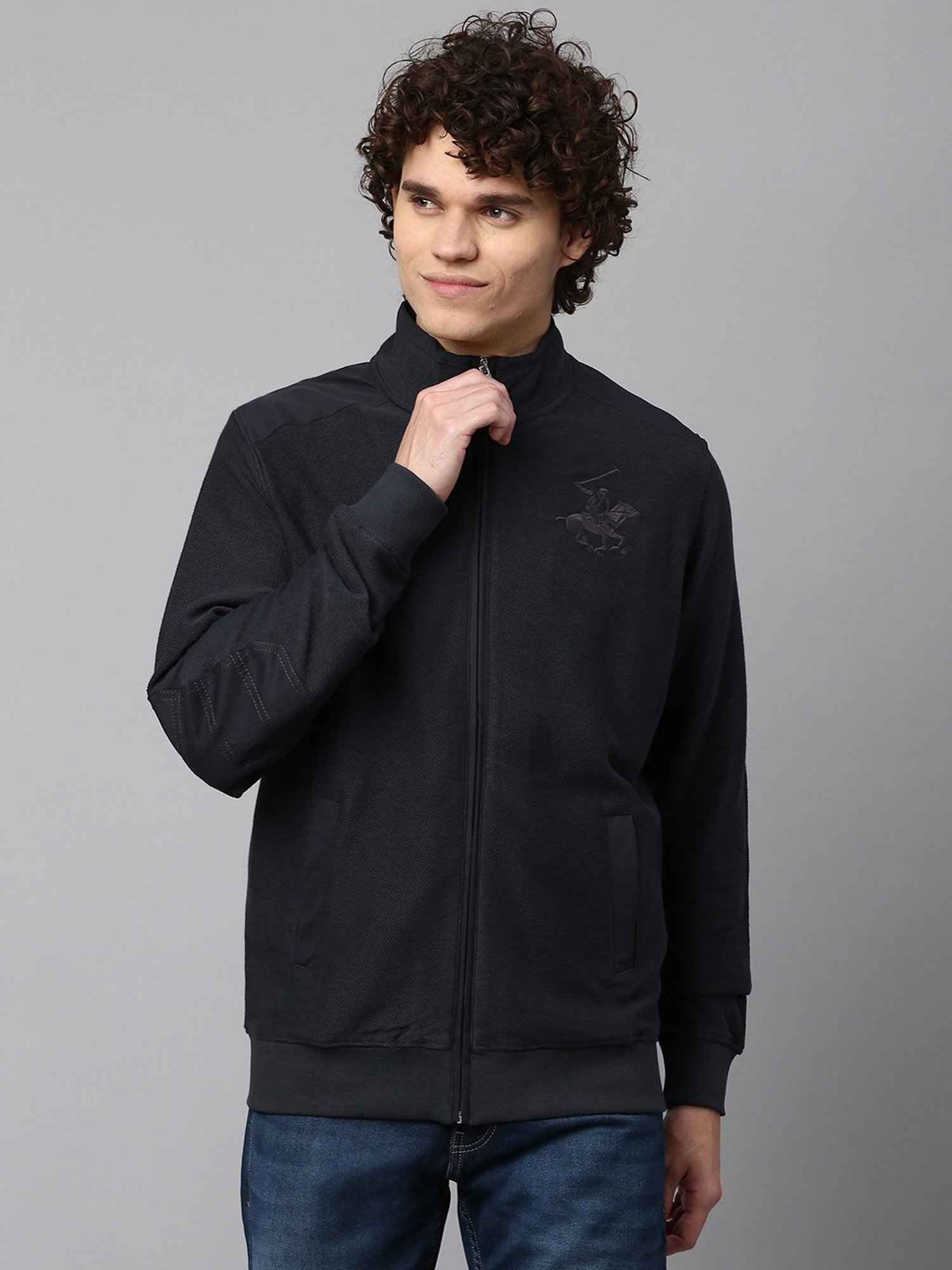 Beverly Hills Polo Club Black Regular Fit Logo Print Pure Cotton Sweatshirt