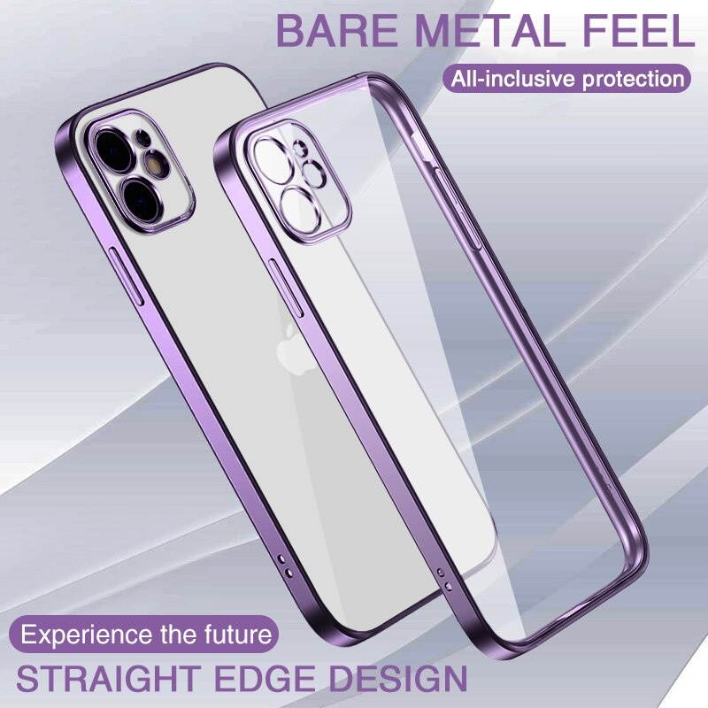 Luxury Square Frame Plating Clear Phone Case For iPhone 12 11 Pro Max Mini X XR XS 6 7 8 Plus SE Transparent Silicone Cover
