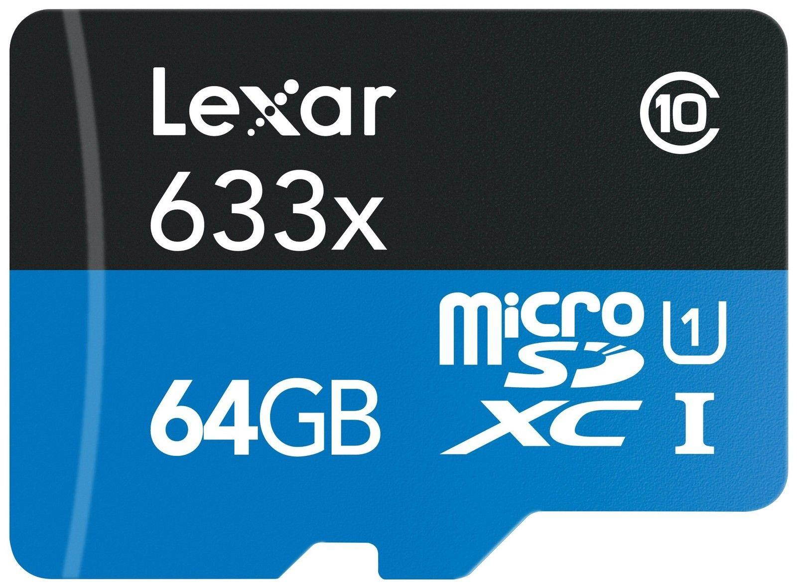 Lexar High-Performance microSDXC 633x 64GB UHS-I Card w/SD Adapter - LSDMI64G...