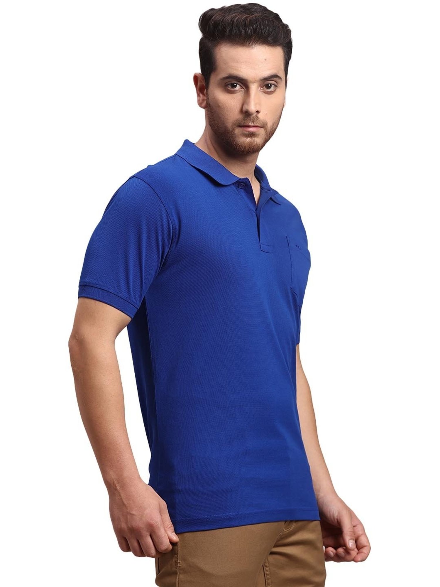 ColorPlus Blue Cotton Regular Fit Polo T-Shirt