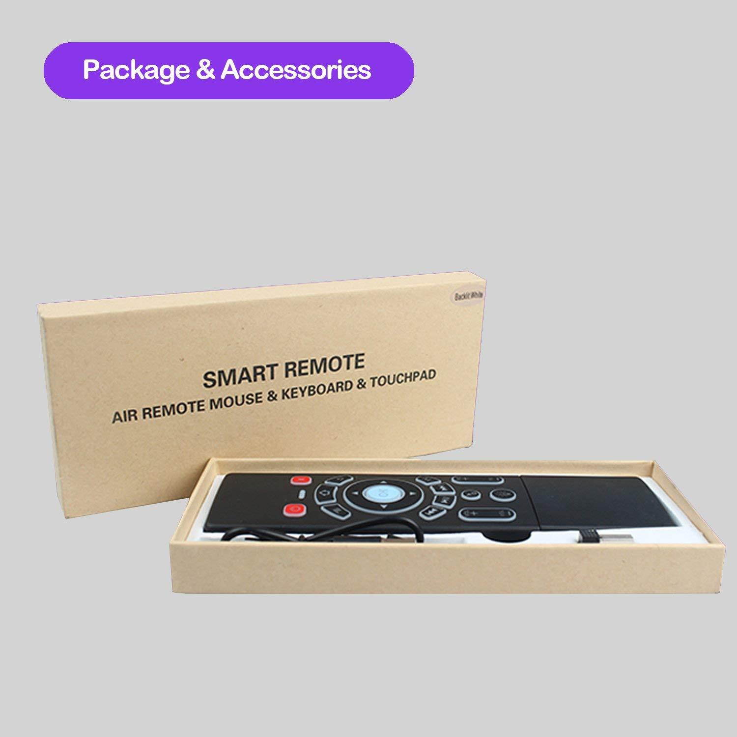 Mini Wireless Keyboard/Air Remote Control/Mouse / Touchpad with Colorful Backlit, 2.4GHz Connection, Best for Android TV Box, HTPC, IPTV, PC, Raspberry pi 3,Pad and More Devices.