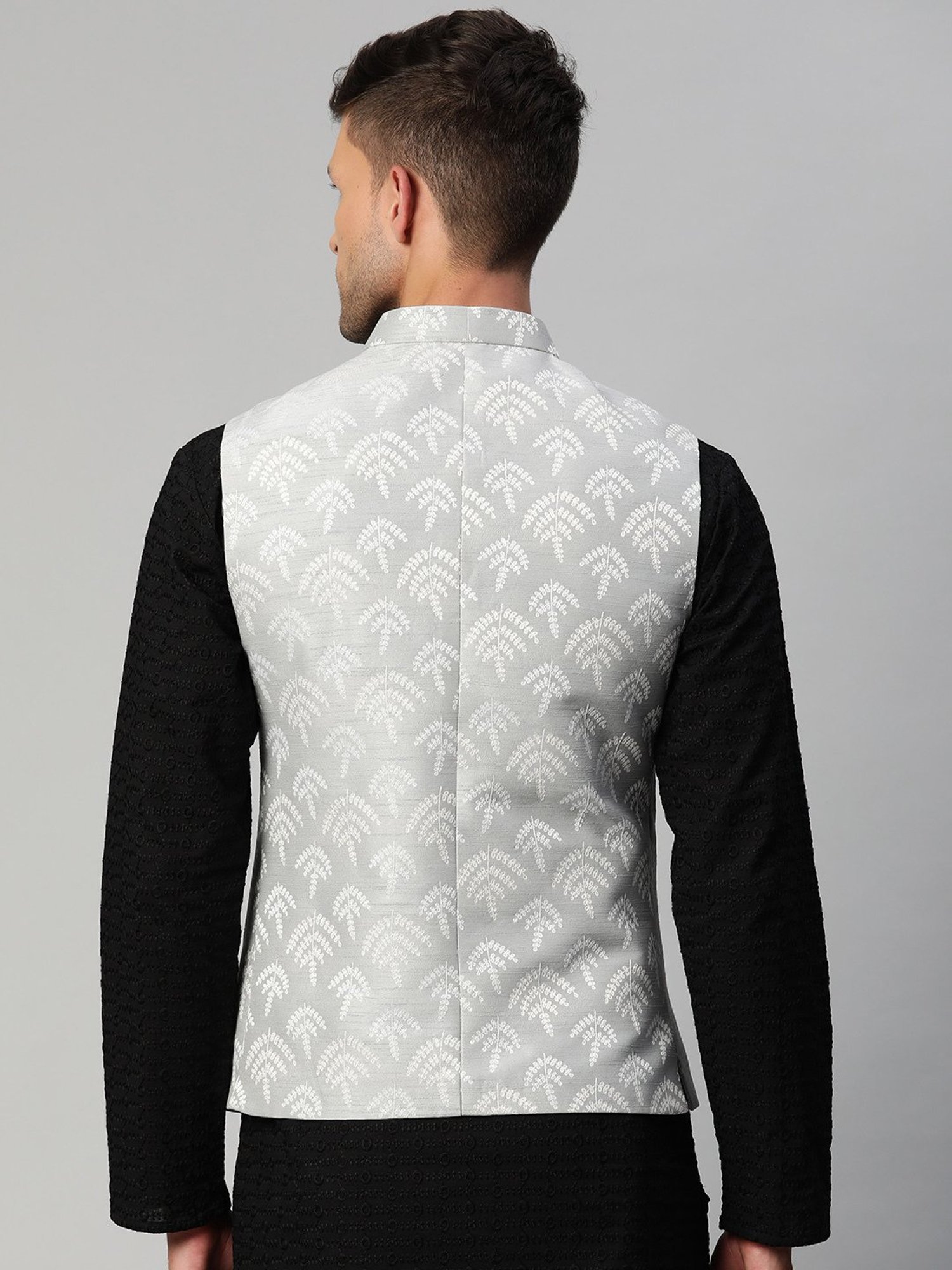 ManQ Grey Slim Fit Nehru Jacket
