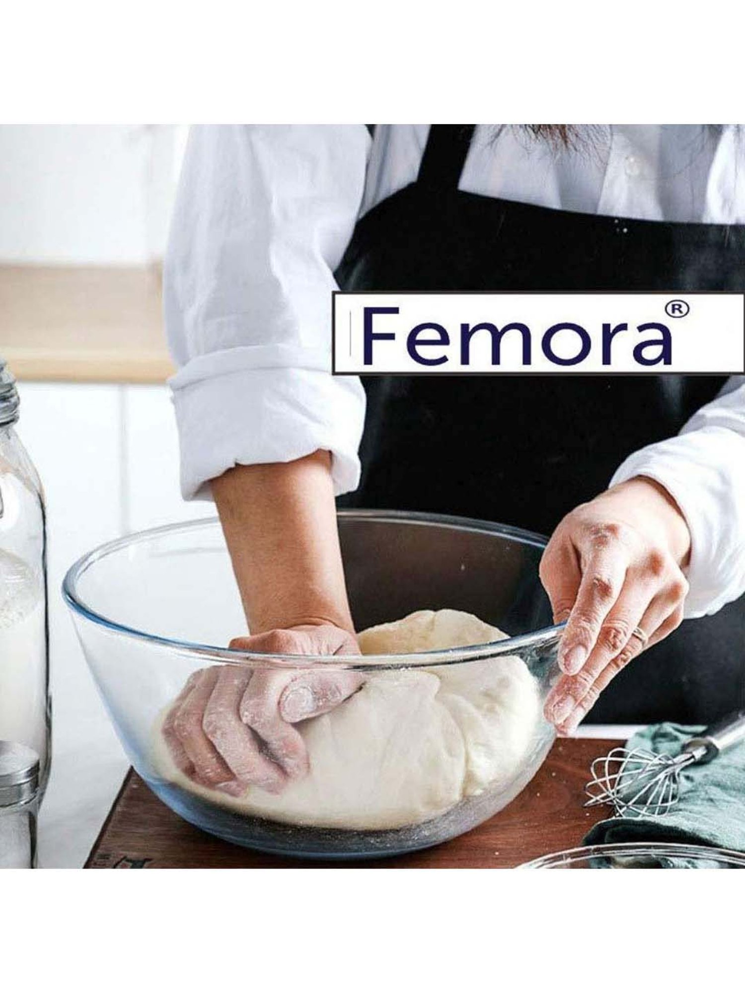 Femora Transparent Borosilicate Glass Microwave Safe All-Purpose Mixing Bowl (3.6 L) - Set of 4