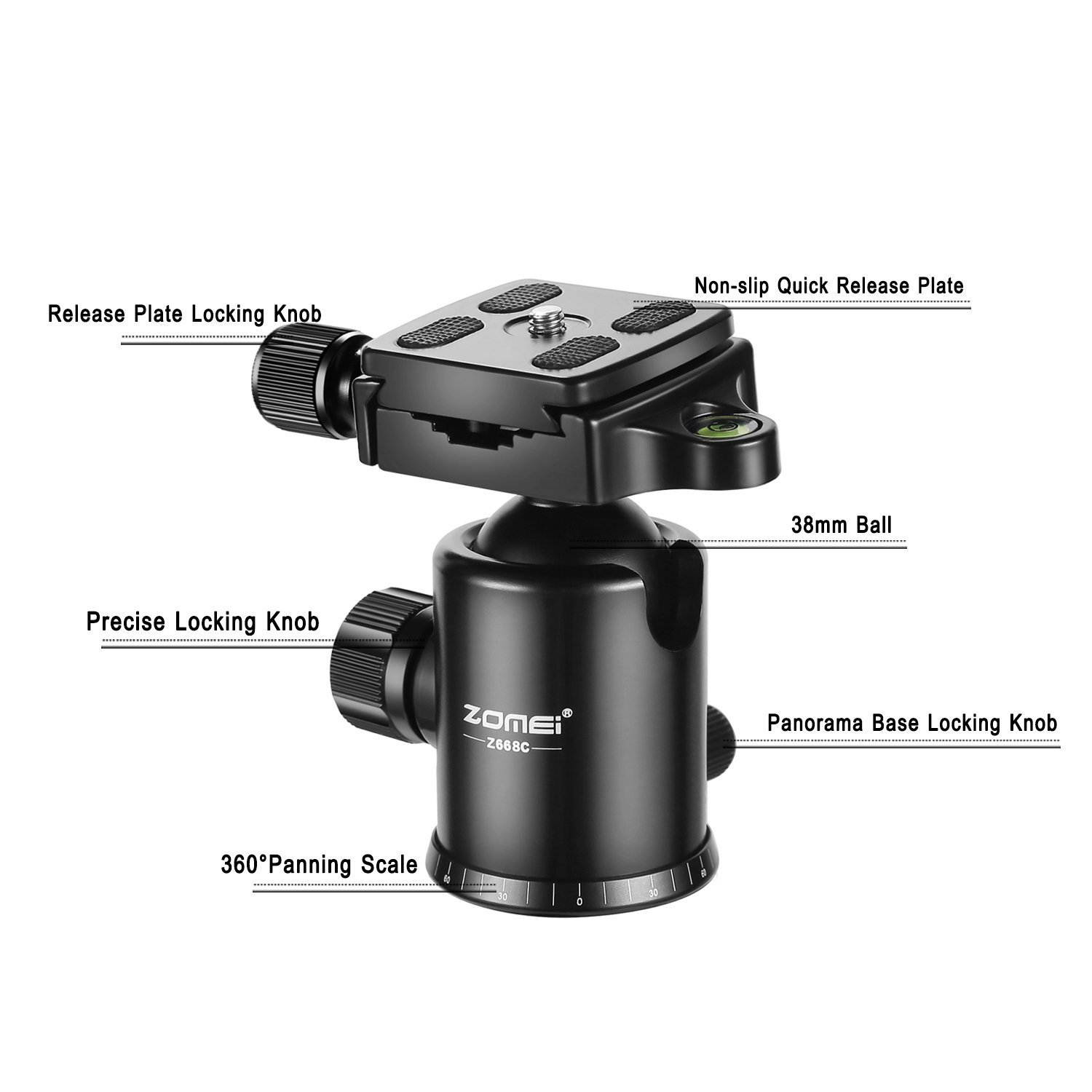 ZOMEi Z668C (Upgraded Version) Portable Carbon Fiber Tripod Pro Monopod+Ball Head and Quick Release Plate for DSLR Camera