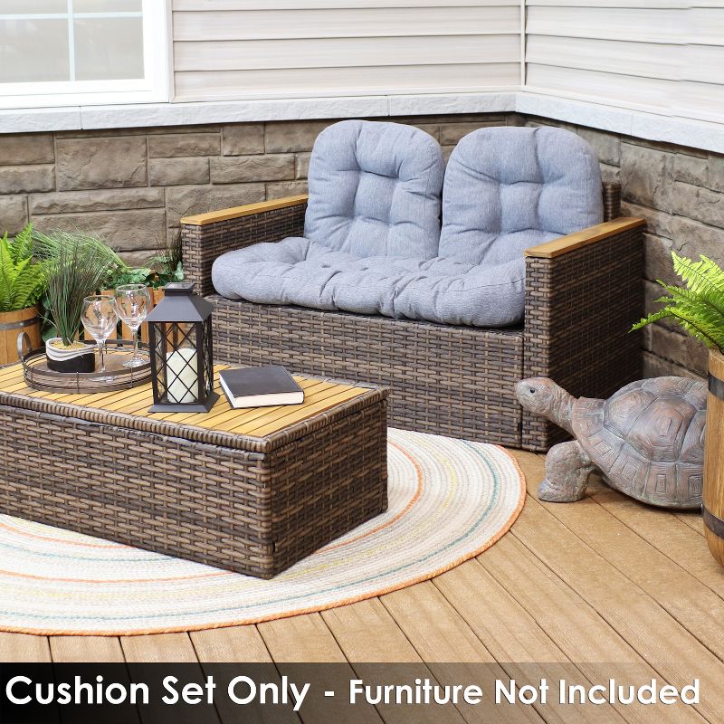 Sunnydaze Indoor/Outdoor Olefin Polyester Replacement Settee Back and Seat Cushion Set for Bench, Couch, or Loveseat - Gray - 3pc