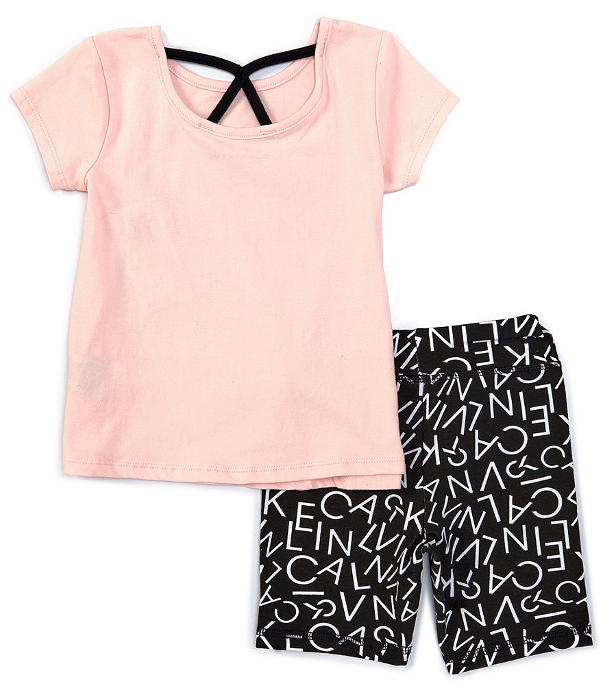 Calvin Klein Calvin Klein Active Little Girls 4-6X Short-Sleeve Boxed Logo Tee & Scrambled Bike Shorts Set