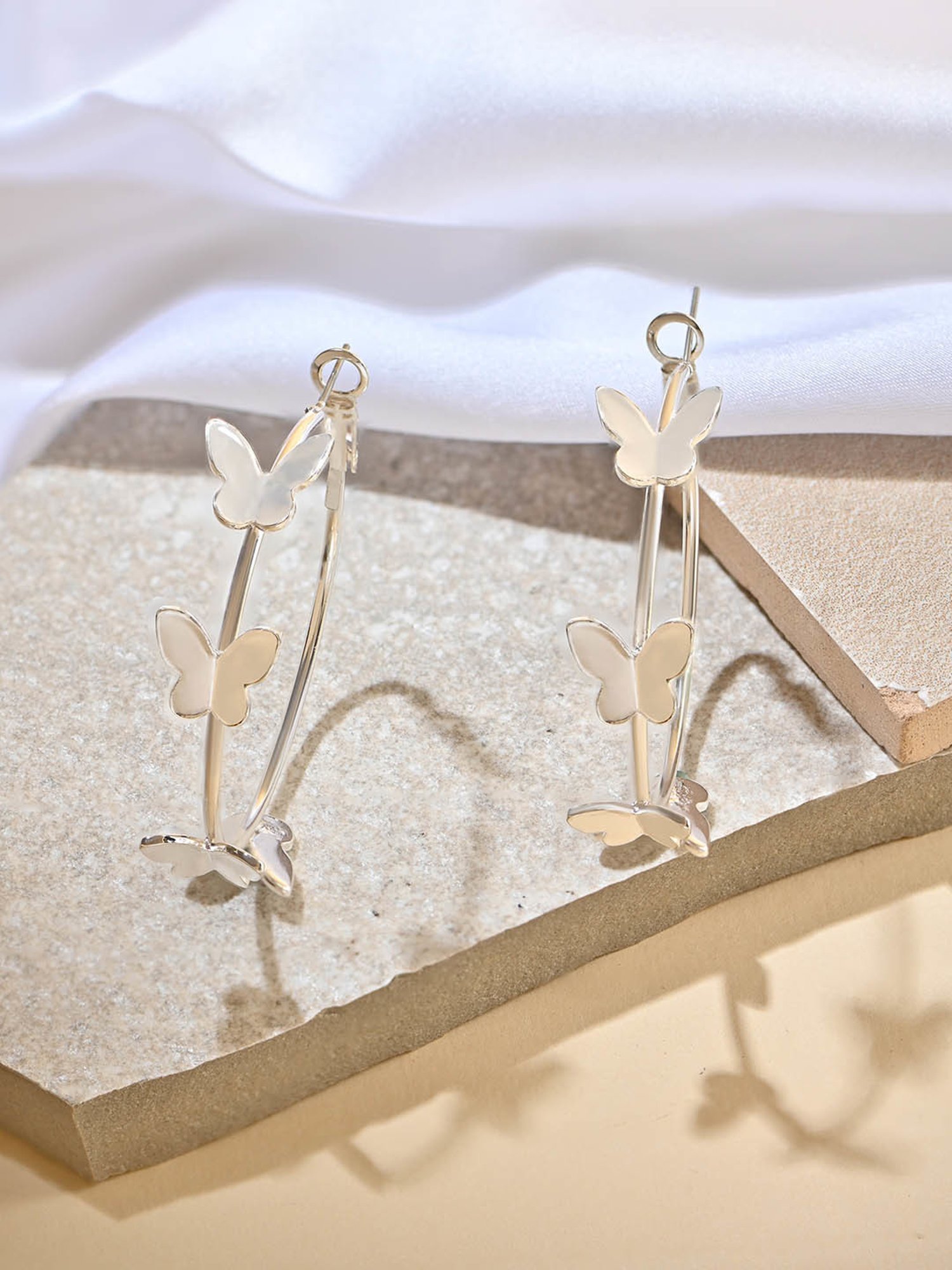 ToniQ Casual Silver-Plated Butterfly Hoop Earrings for Women