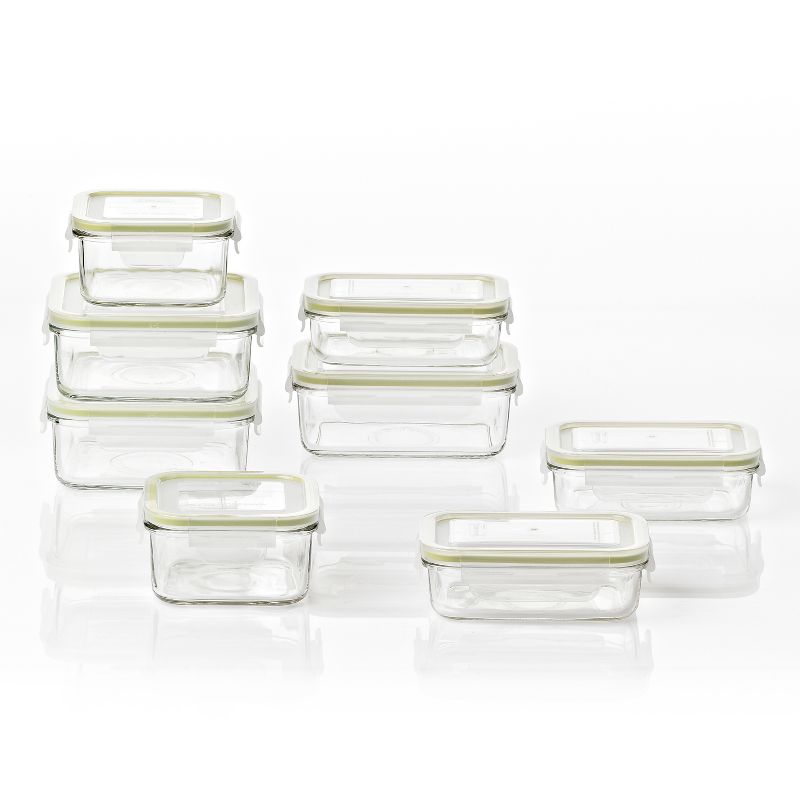 Glasslock Reusable Food Storage Container Set with Locking Lids for Leftovers and Meal Prepping, Oven & Freezer Safe, 16 Piece Set