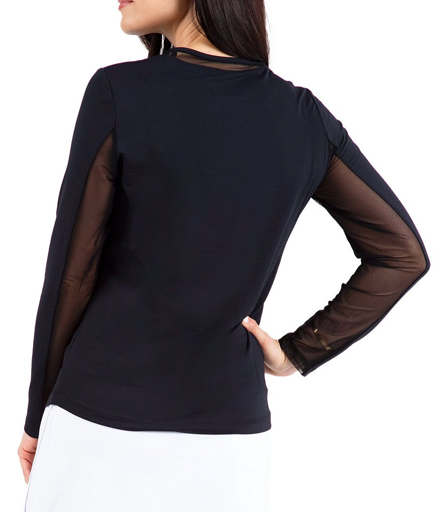 IBKUL Long Sleeve Mesh Inlay Crew Neck Top