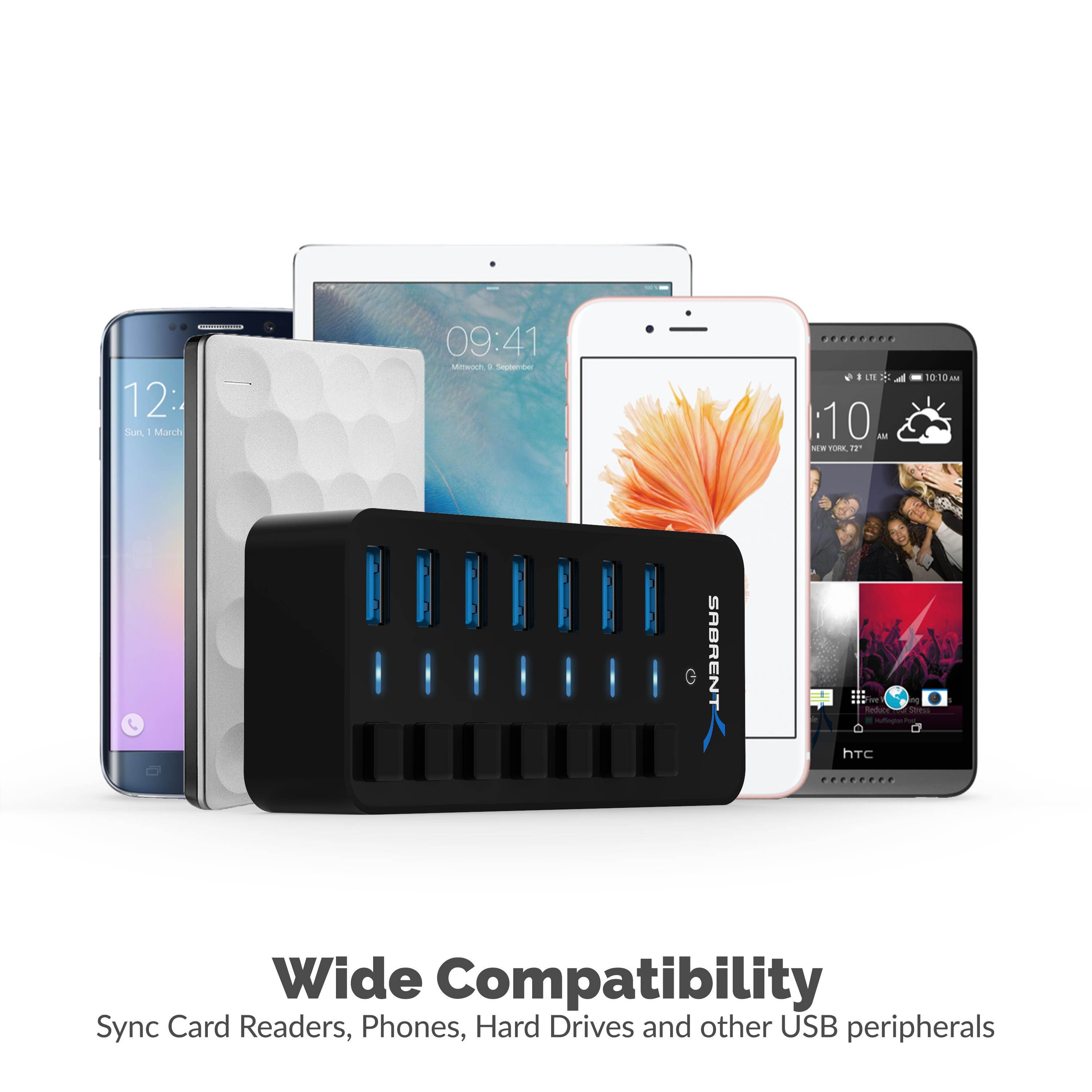 Sabrent 36W 7-Port USB 3.0 Hub with Individual Power Switches and LEDs (HB-BUP7)