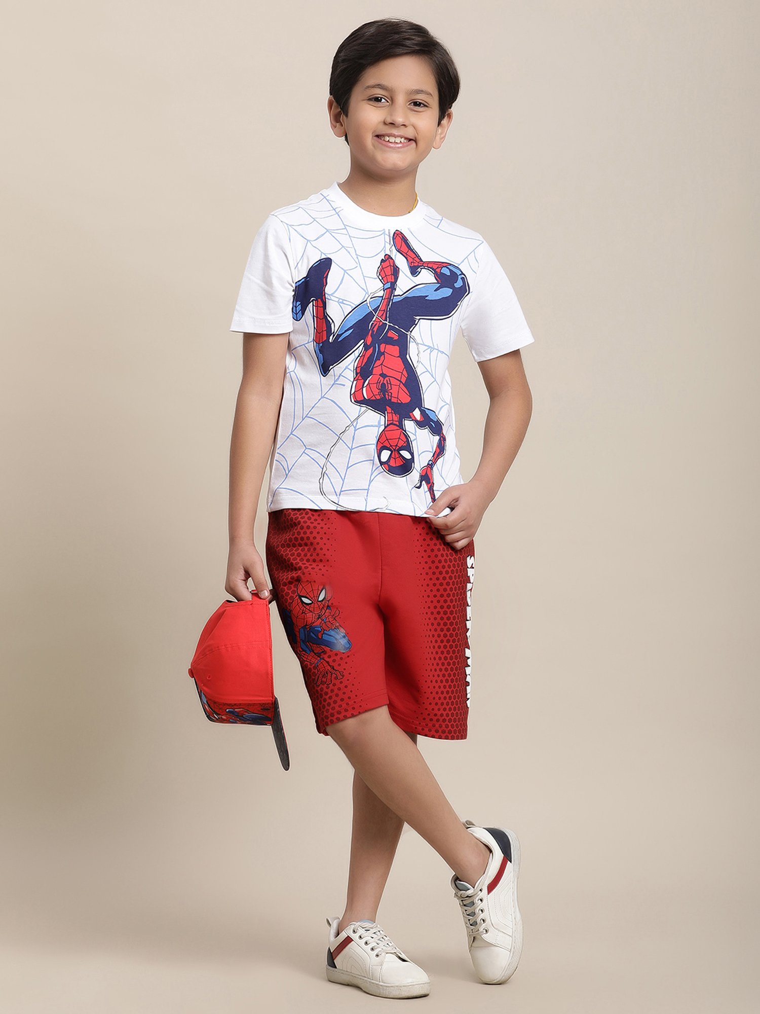 Kidsville Spiderman Printed Red Regular Fit Shorts For Boys