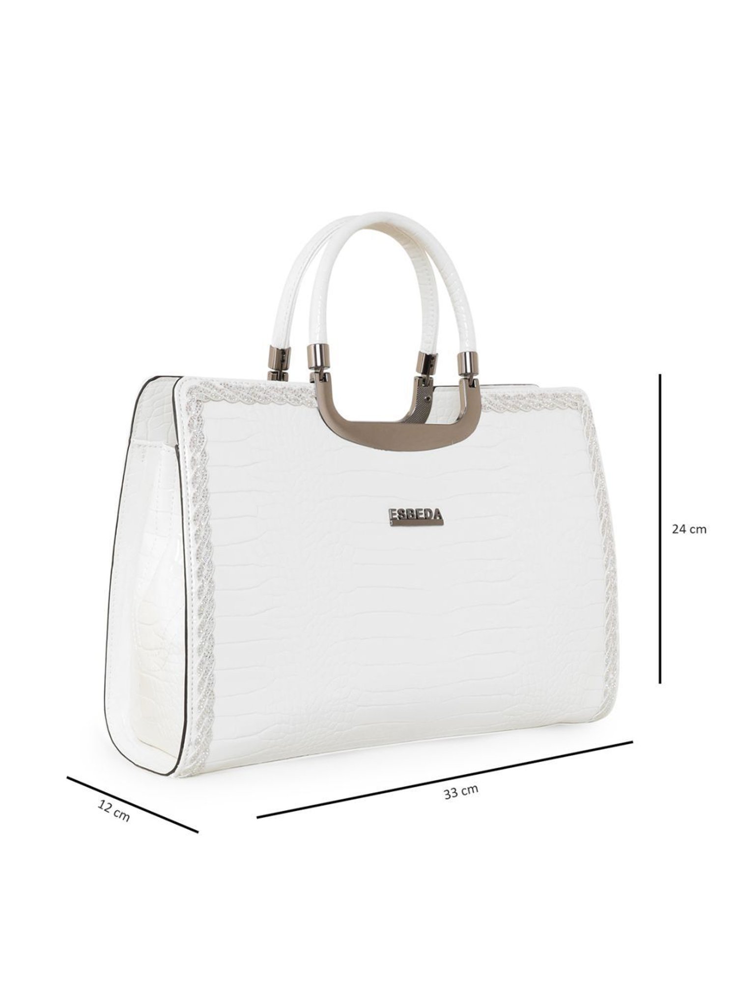 Esbeda Glossy White PU Textured Handbag