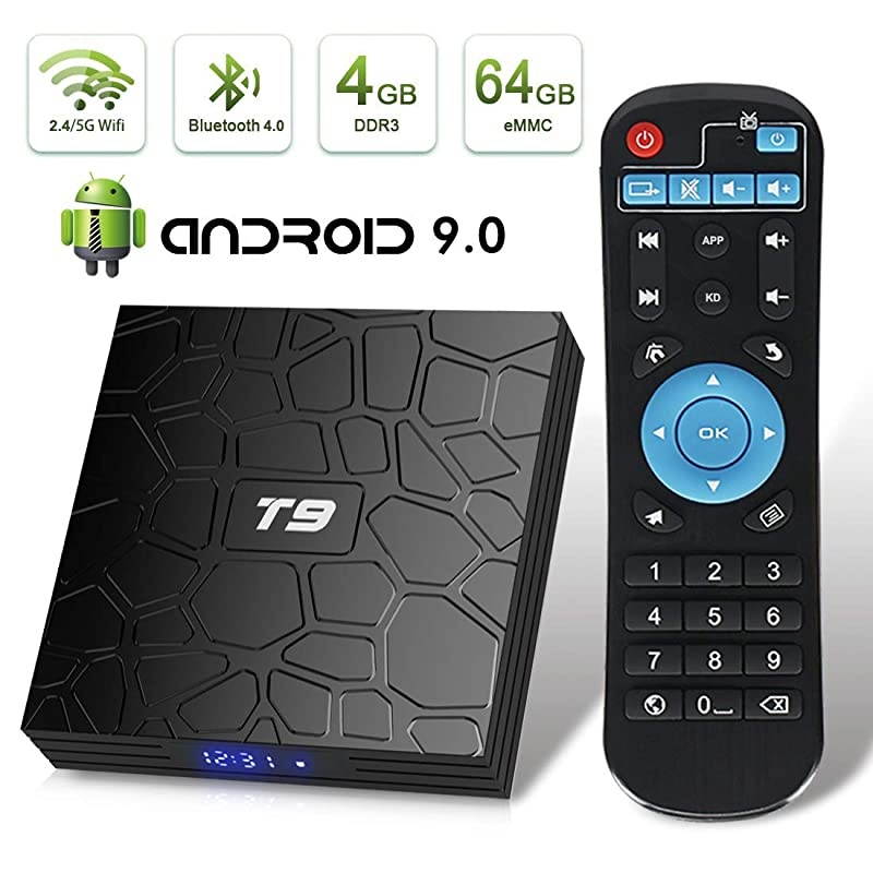 9.0 TV Box, T9 TV Box 4GB DDR3 RAM 64GB ROM RK3318 Quad-Core Cortex-A53 64 Bits Bluetooth 4.0 Support 2.4/5.0GHz Dual WiFi 4K 3D Ultra HD H.265