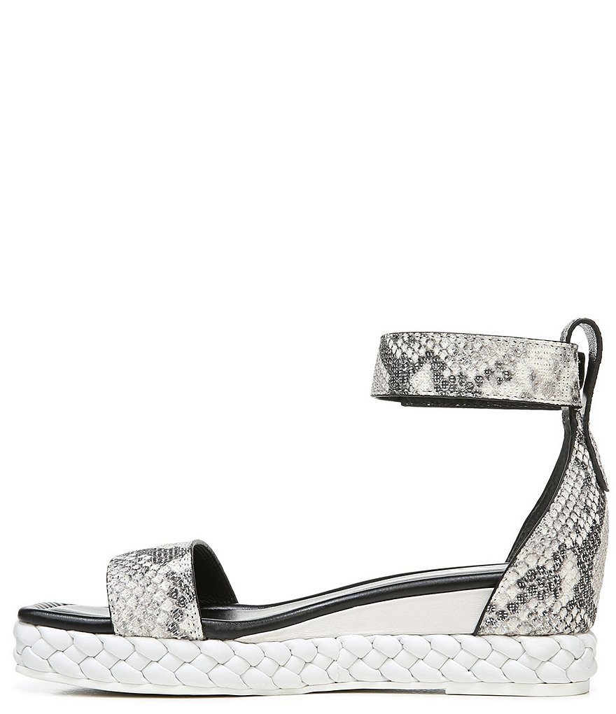 Sarto by Franco Sarto Tiana2 Square Toe Snake Print Leather Ankle Strap Platform Wedge Sandals