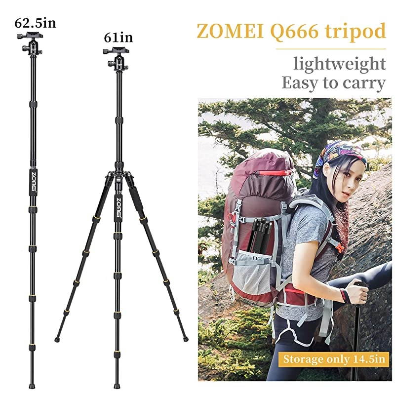 Aluminum Portable Tripod with Ball Head Heavy Duty Lightweight Professional Compact Travel for Nikon Canon Sony All DSLR and Digital Camera