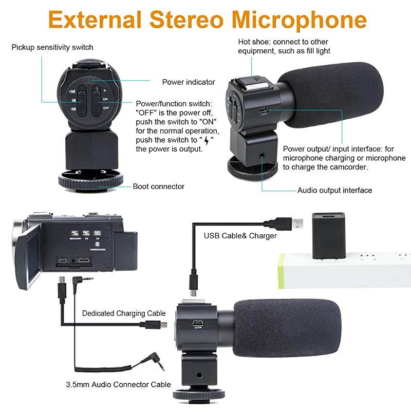 Camcorder Video Camera  WiFi HD 1080P 24MP 16X Powerful Digital Zoom Camera with Microphone and Wide Angle Lens Remote Control Lens Hood Infrared Night Vision YouTube Vlogging Camera Recorder