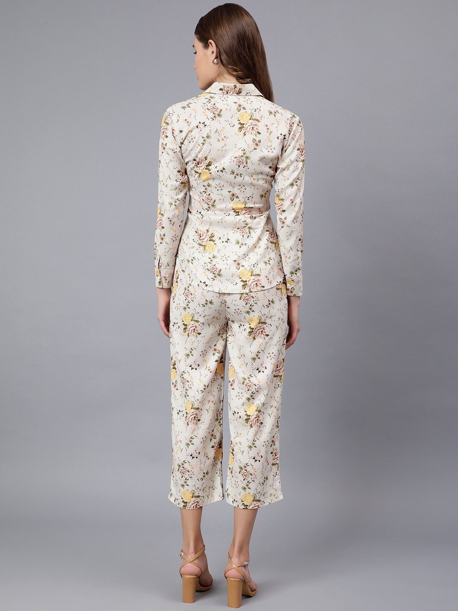 Anvi Be Yourself Cream Floral Print Midi Co-Ord Set