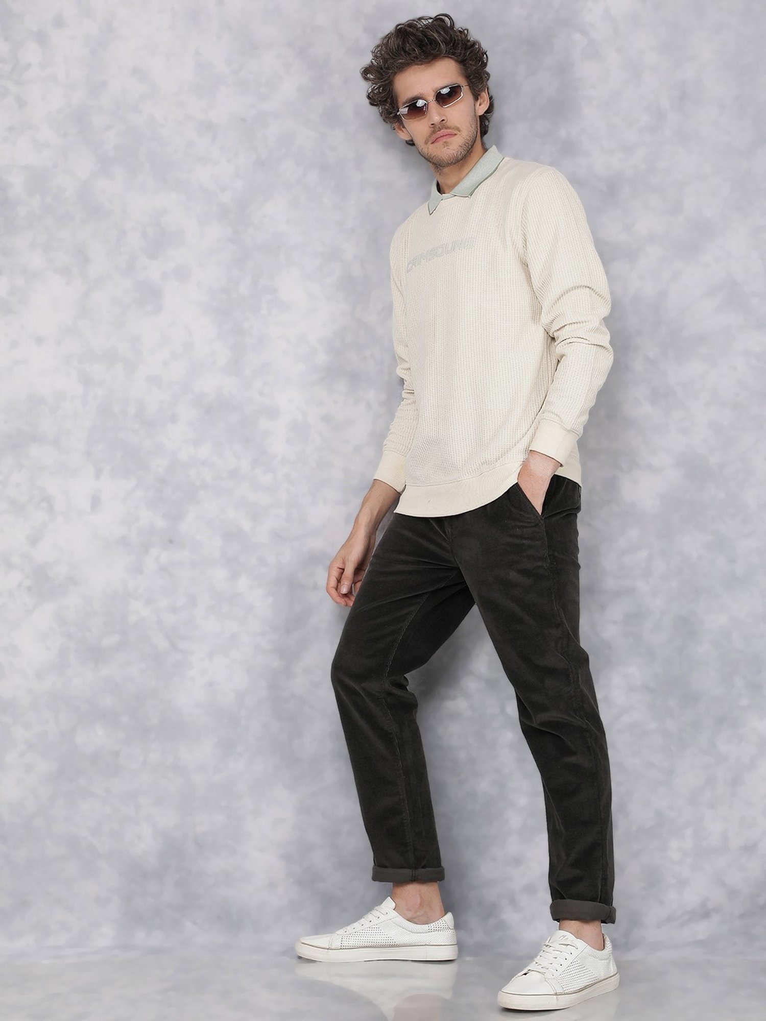 Crimsoune Club Off White Slim Fit Logo Printed Sweater