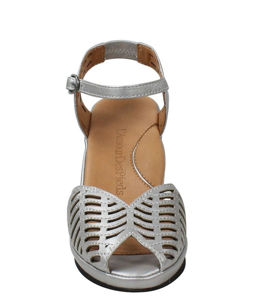 L'Amour Des Pieds Oanez Cut Out Metallic Leather Wedge Sandals