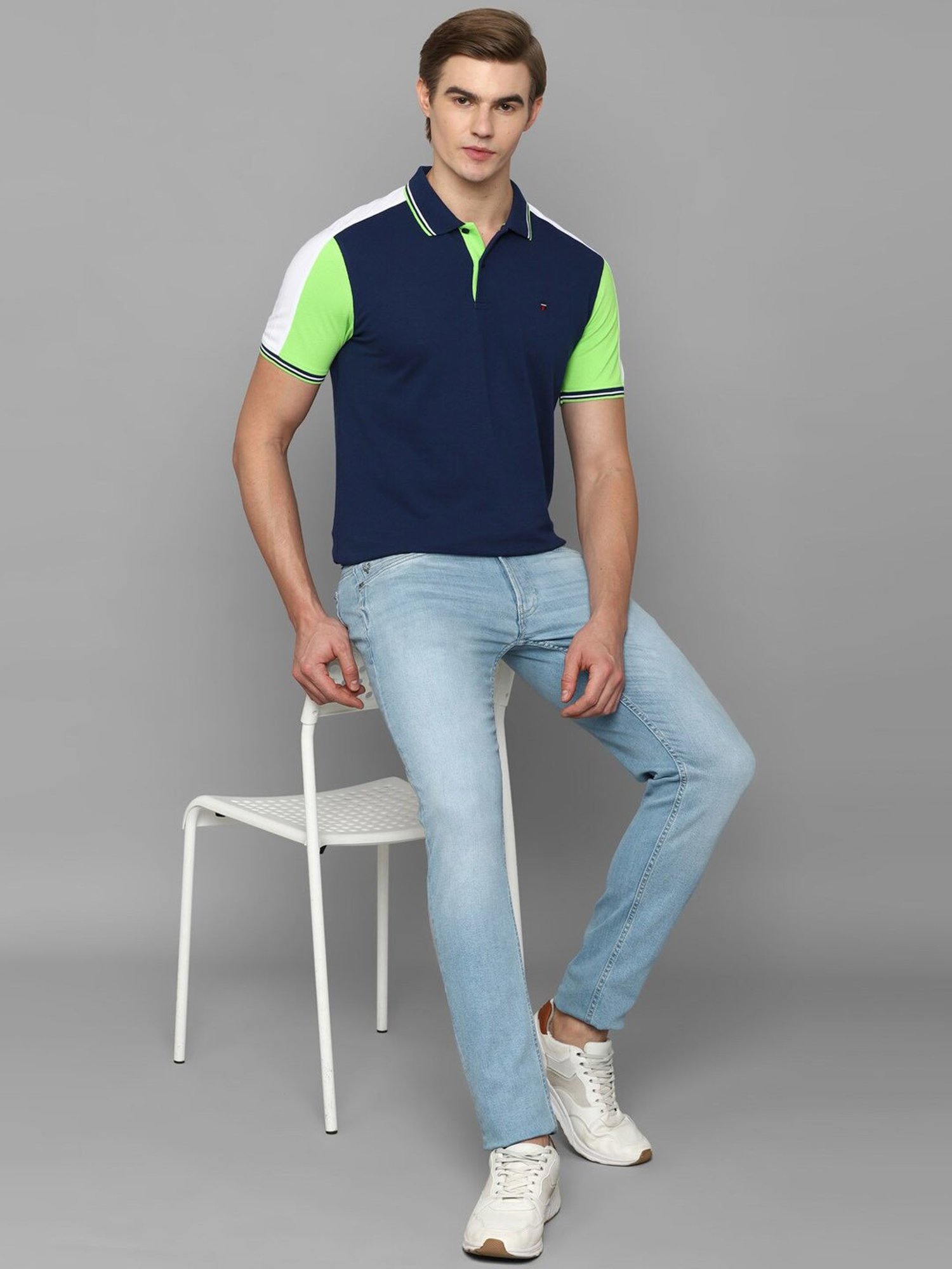 Louis Philippe Sport Navy Slim Fit Printed Polo T-Shirt