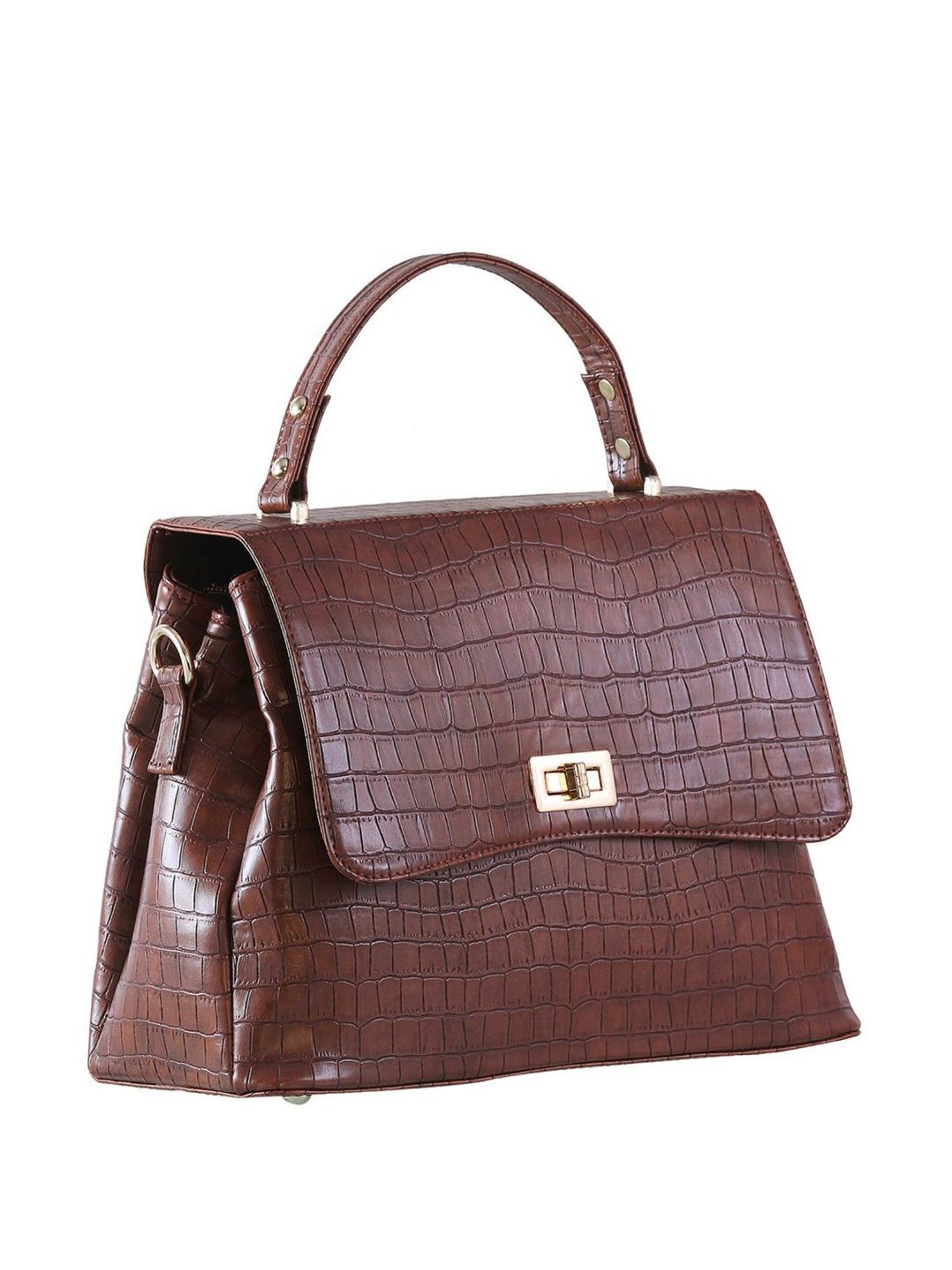Bellissa Brown Textured Medium Premium Satchel Handbag