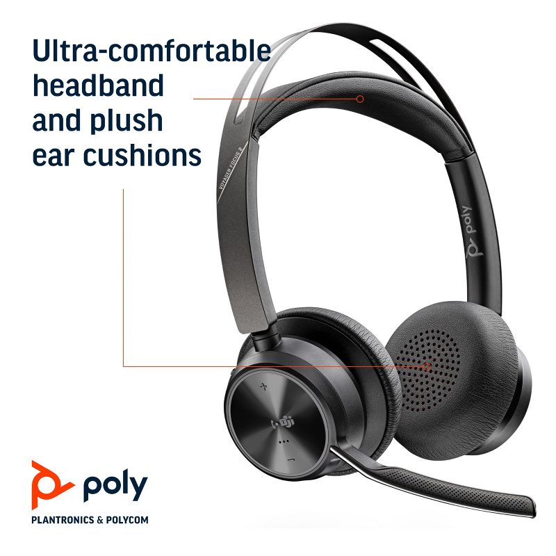 Poly Voyager Focus 2 UC USB-C Headset (Plantronics) - Bluetooth Dual-Ear (Stereo) Headset with Boom Mic - USB-C PC / Mac Compatible - Active Noise Canceling - Works with Teams (Certified), Zoom & more