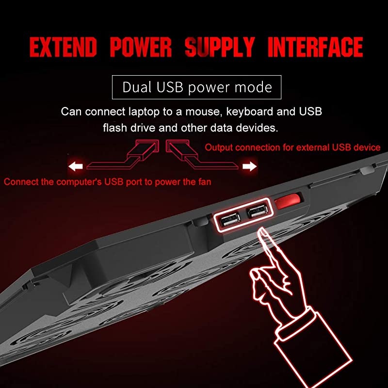 Laptop Cooling Pad, Powerful Slim Quiet Laptop Cooler for Gaming Laptop - 6 Red LED Fans - Dual USB 2.0 Ports - Portable Height Adjustable Laptop Stand, Fits 12-17 Inches