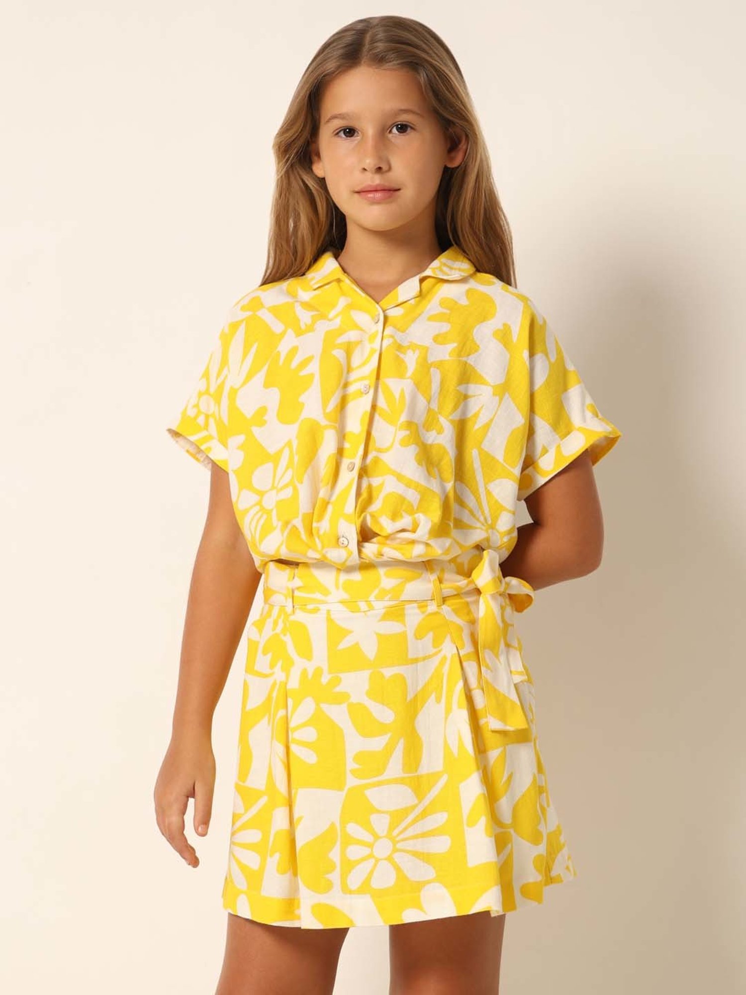 VERO MODA GIRL Yellow & White Printed Shirt