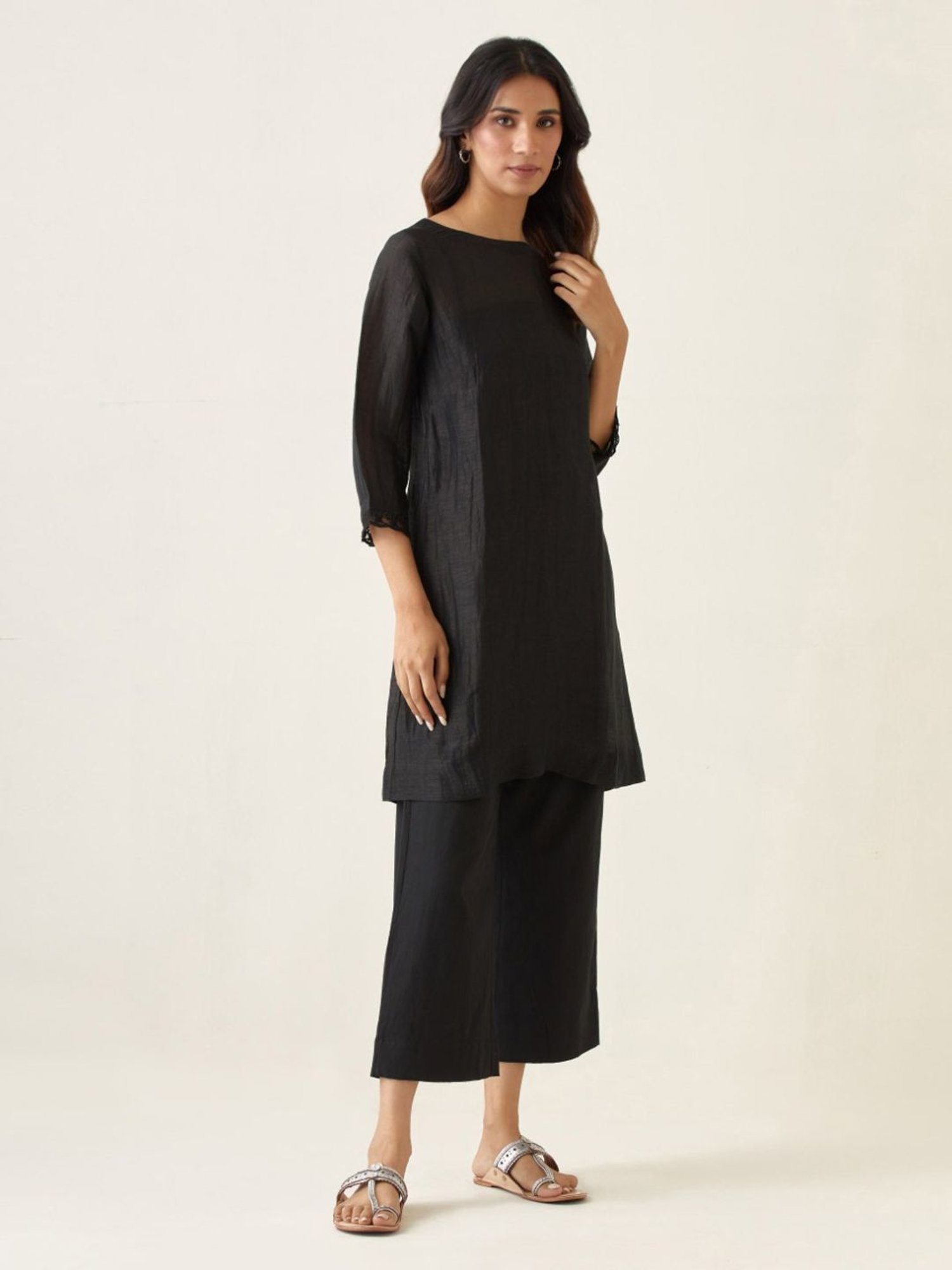 Vinusto Black & Lemon Yellow Summer Nostalgia Kurta with Pant and Dupatta with Slip