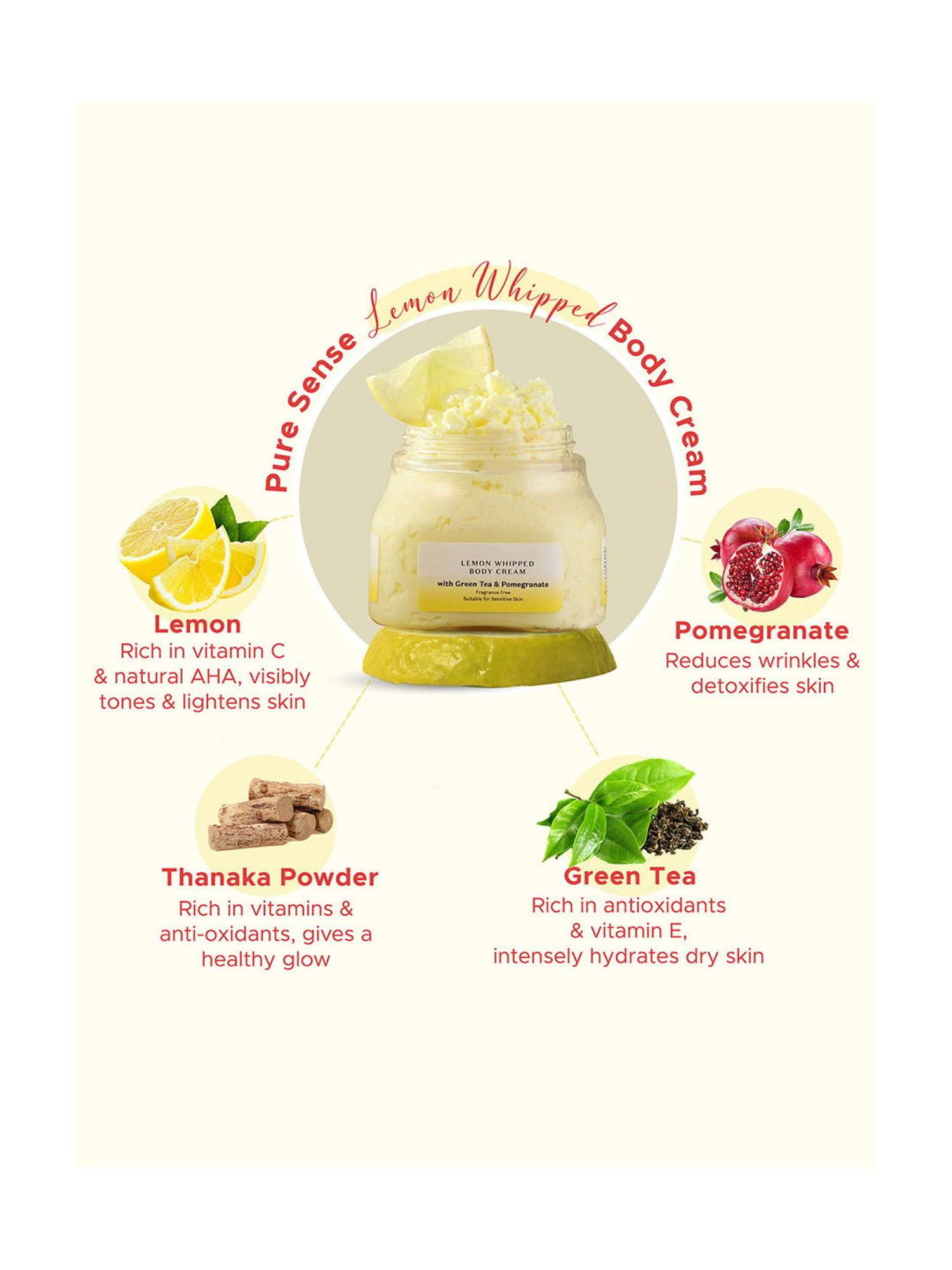 Pure Sense Lemon Whipped Body Cream with Green Tea & Pomegranate - 160 ml