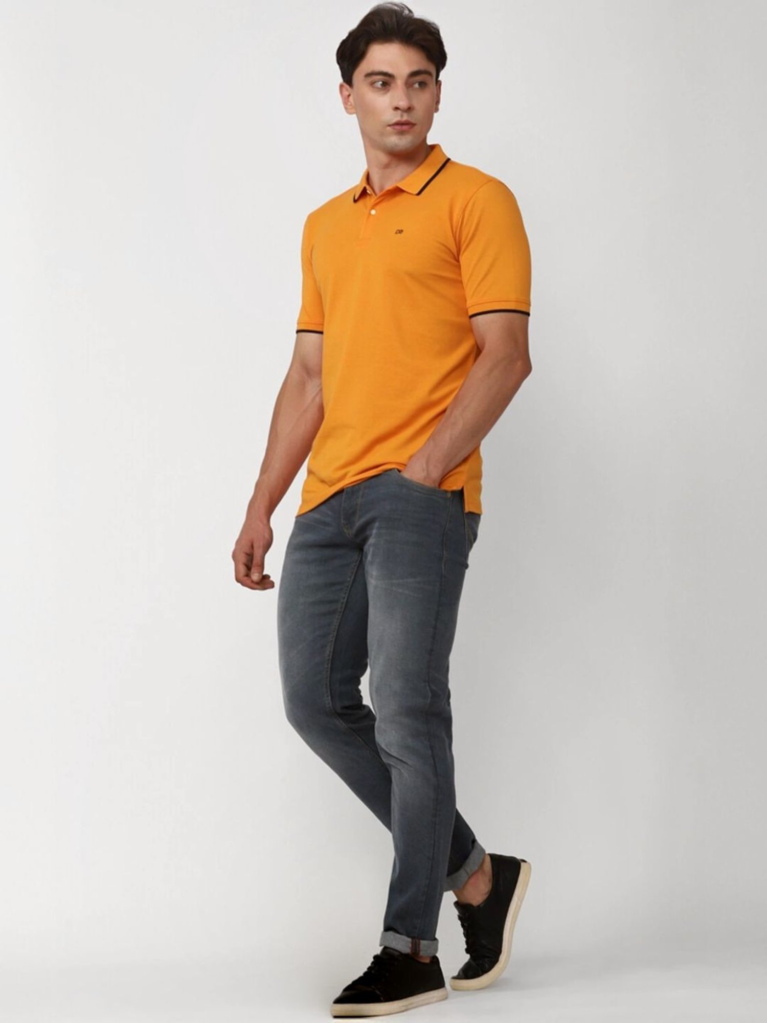 Peter England Orange Slim Fit Polo T-Shirt
