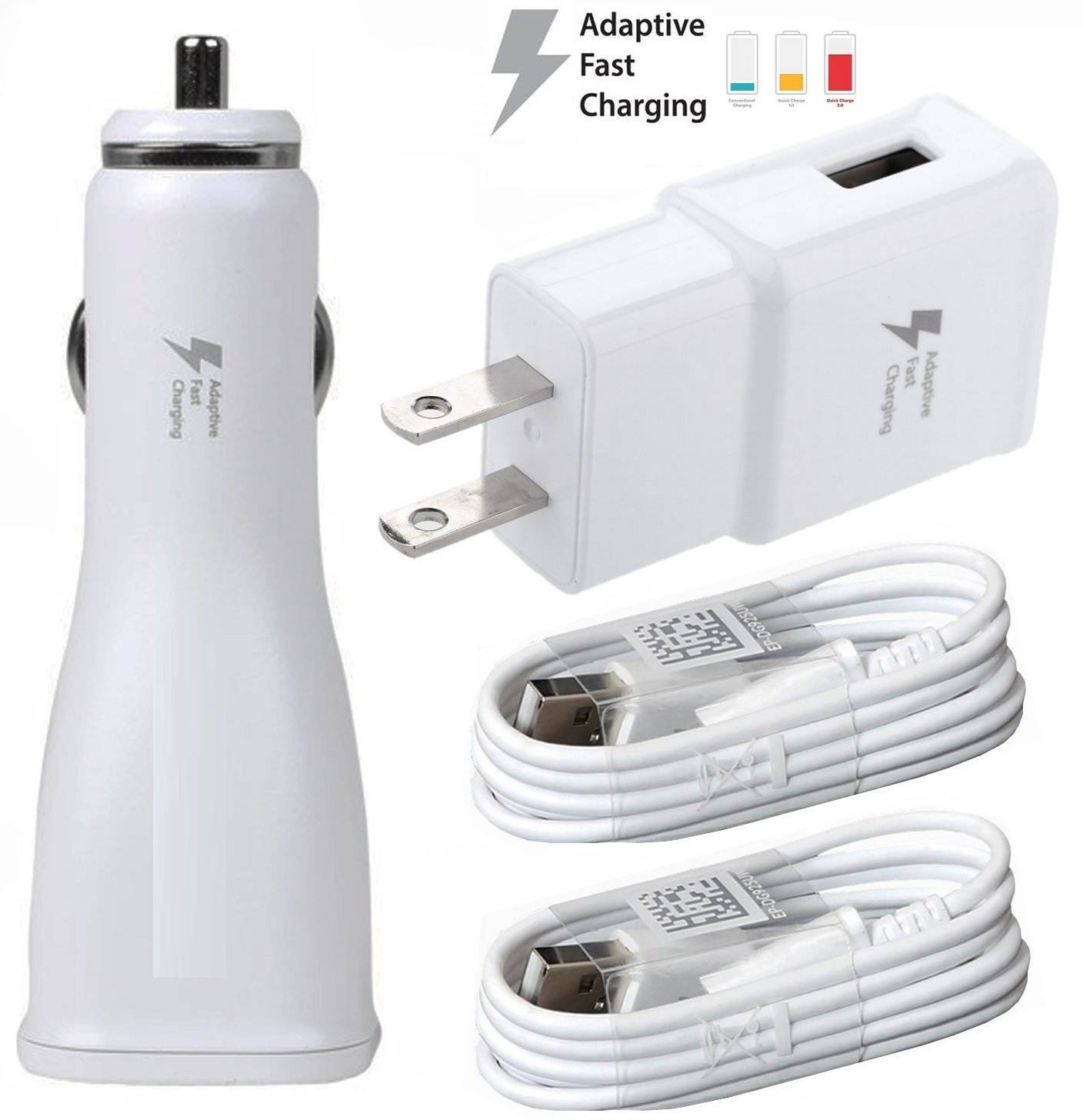 Adaptive Fast Car/Travel Combo (AFC) for Samsung Galaxy Includes Car/Wall Plug and Two Micro USB Cable - Black