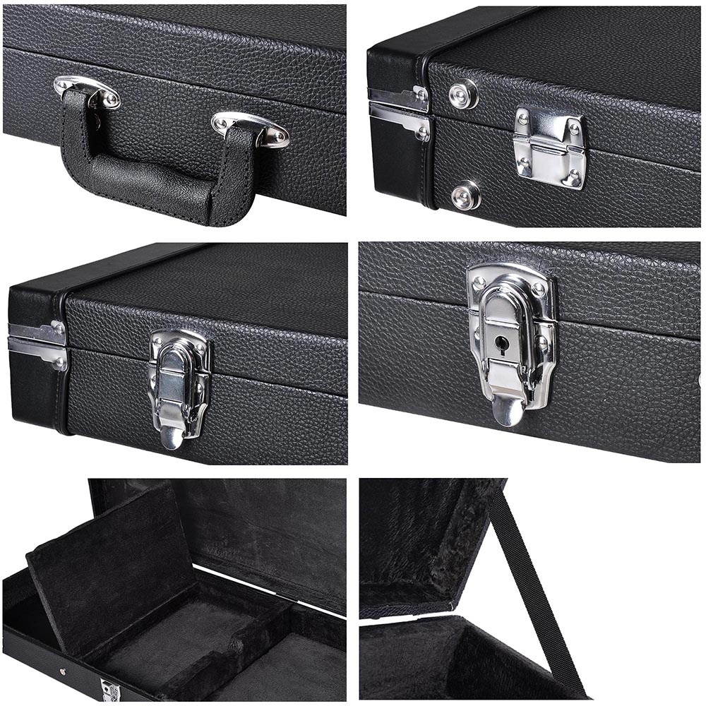 Universal Square Electric Guitar Hard Case Wooden Hard Shell Carrying Case with Lock Latch Key Black