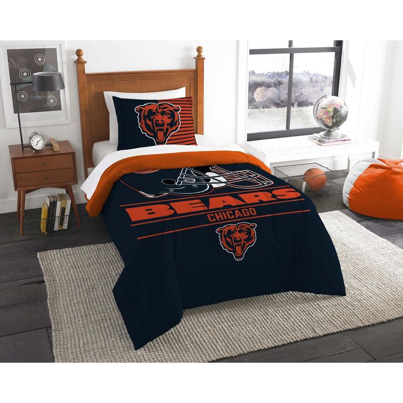 2pc NFL Chicago Bears Twin Comforter and Pillow Sham Set Football Team Helmet Bedding - Care Bears..