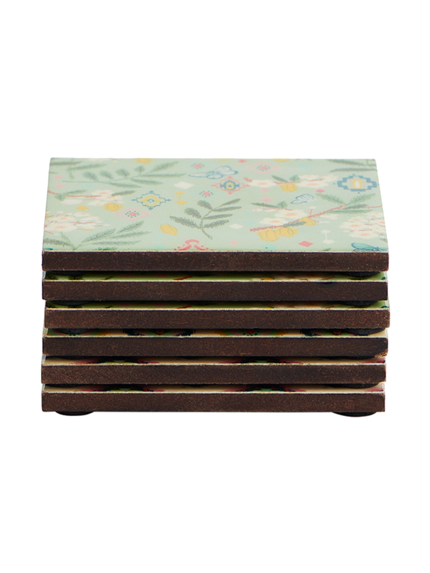 Chumbak Wooden Multicolor Coasters -Farm Garden - Set of 6