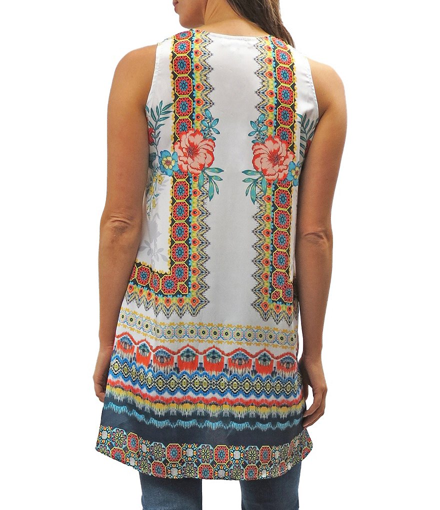 Karyn Seo Margot Sleeveless Jewel Neck Printed Tunic Tank