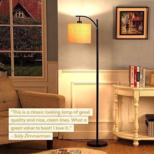 Brightech Montage LED Floor Lamp- Classic Arc Floor Lamp with Hanging Lamp Shade - Tall Industrial Uplight Lamp for Living Room, Family Room, Office or Bedroom, Energy Saving and Long Lasting- Black