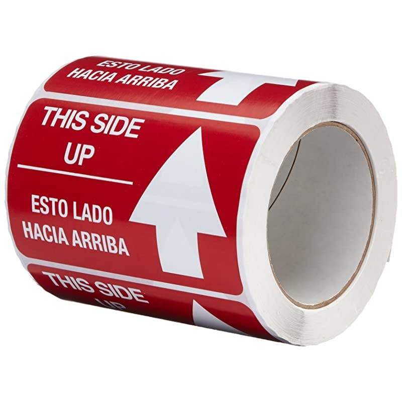 SHIPLBL088 Printed Red Labelling Tape Pack of 500 Adhesive Sticker Tape with White This Side upEsta Lado Hacia Arriba Lettering Labels and Adhesives